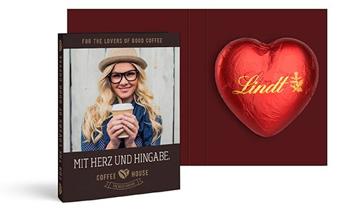 Werbekarte mit Lindt Schokoladen Herz 20 g