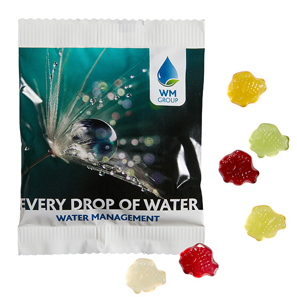 Fruchtgummi-Standardformen 20 g, in kompstierbre Folie & Farbe